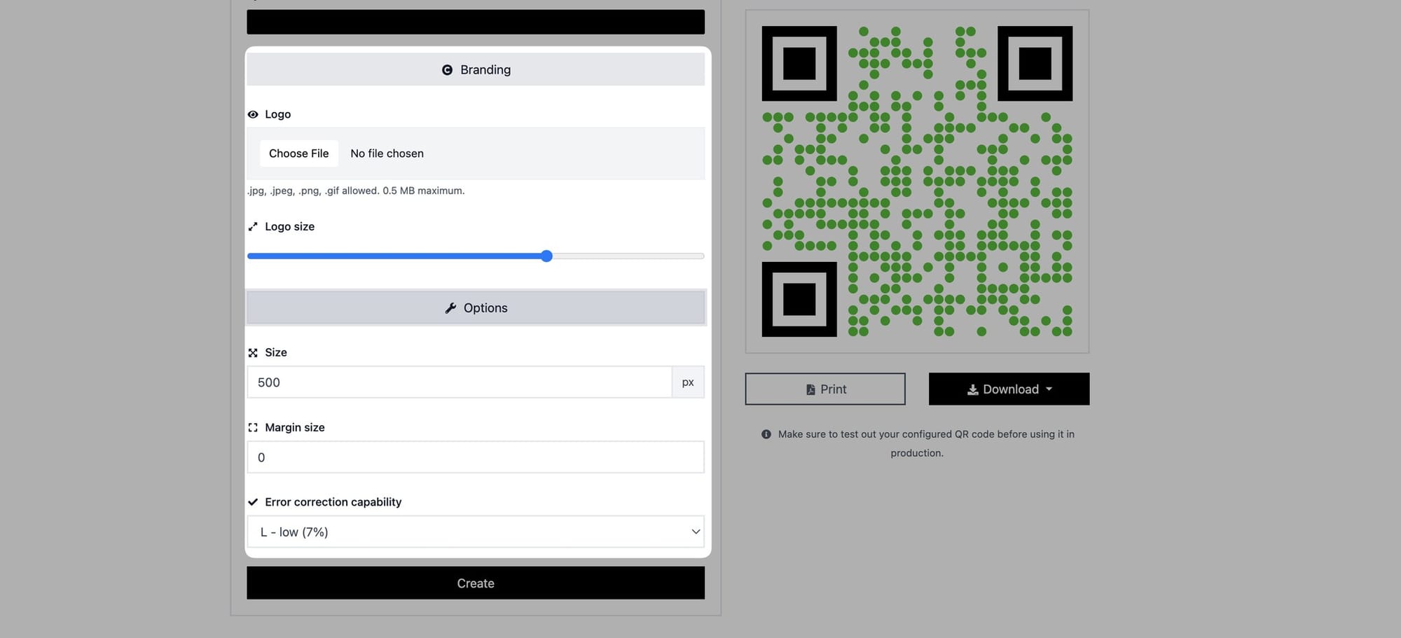 adding logo and customizing options part of a qr code