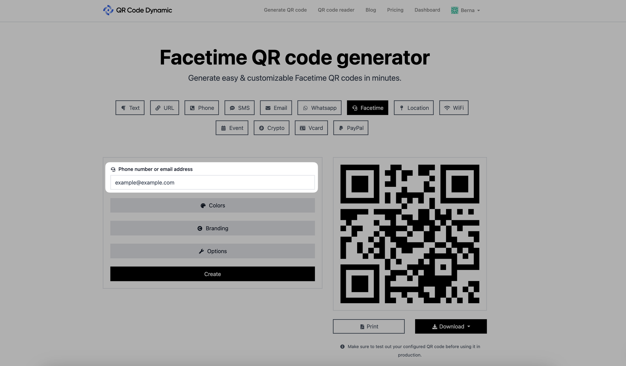 adding phone number or email to facetime qr code