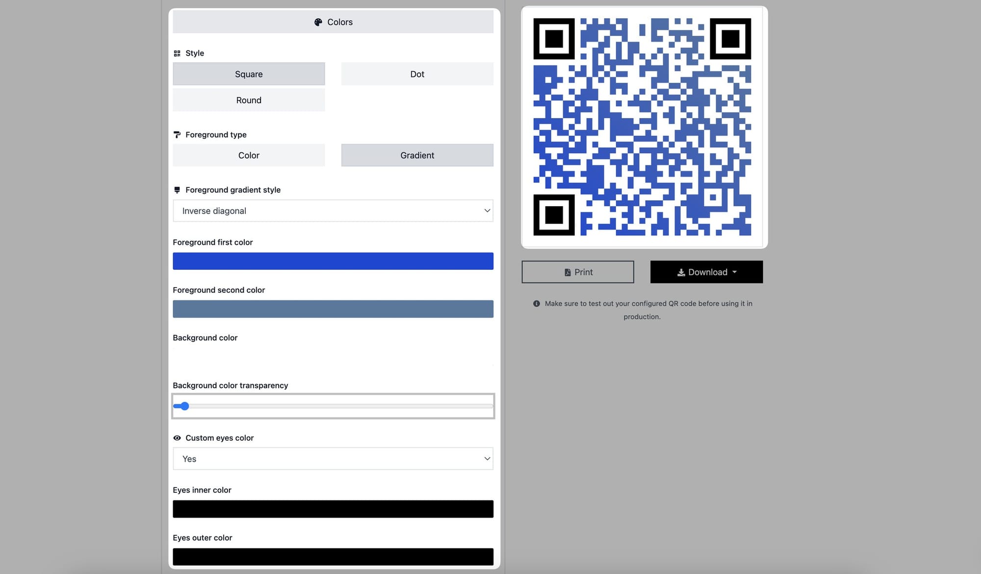 adjusting colors of an email qr code