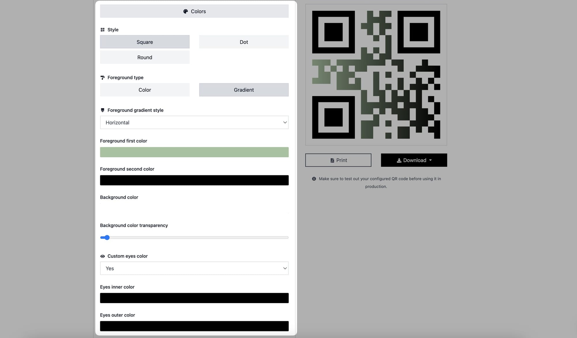 adjusting colors of sms qr code