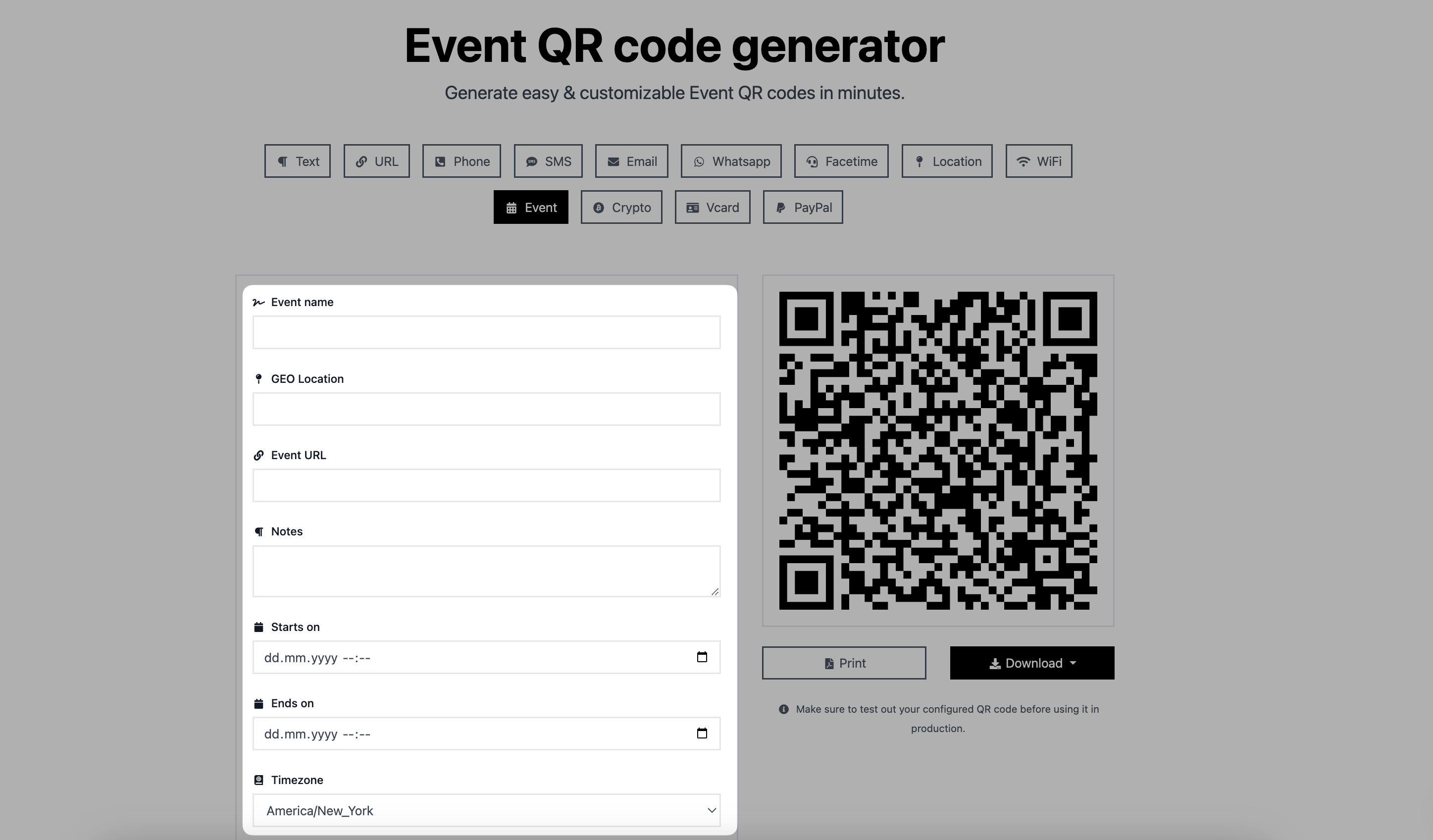 adjusting settings of an event qr code