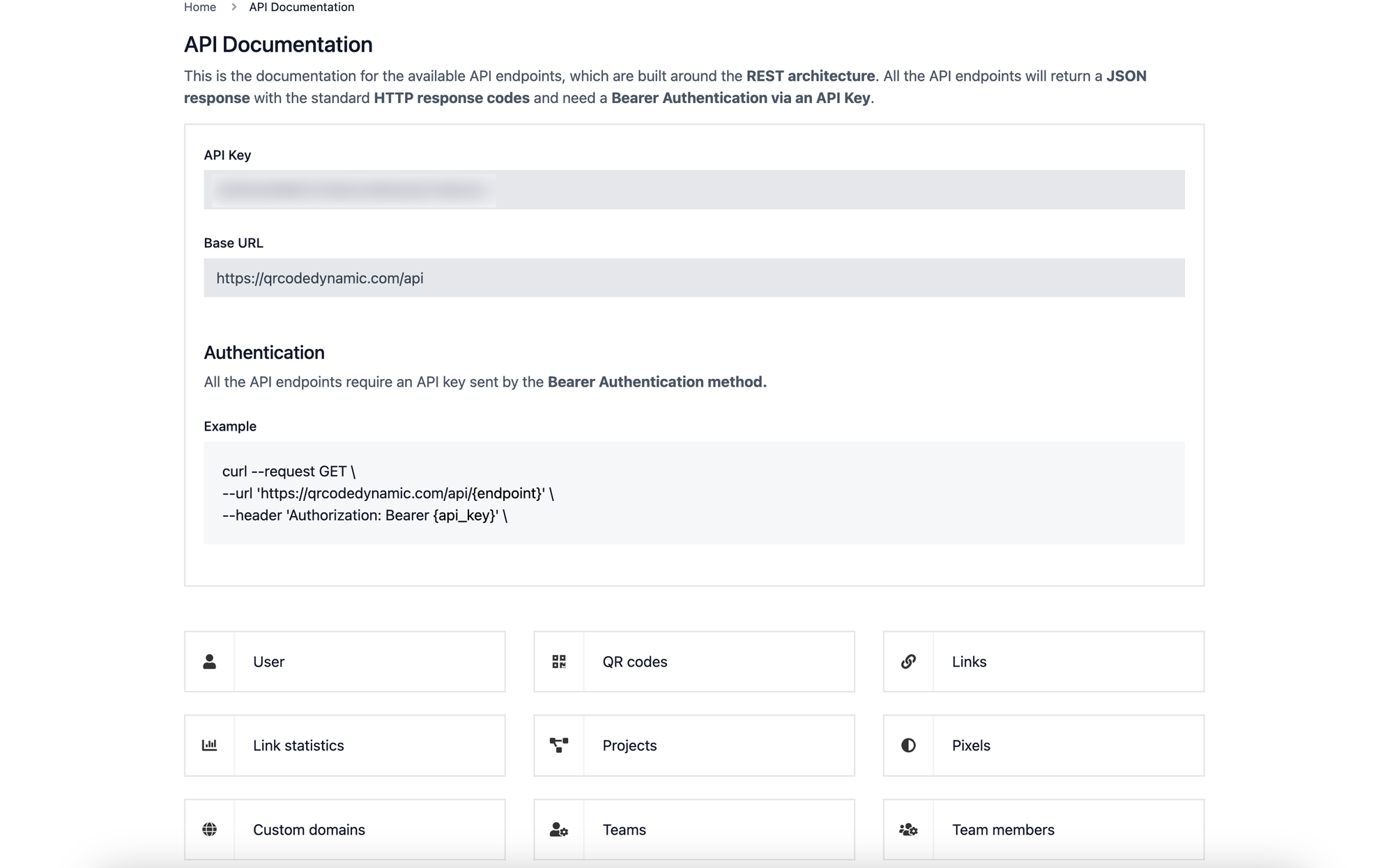 api documentation page details