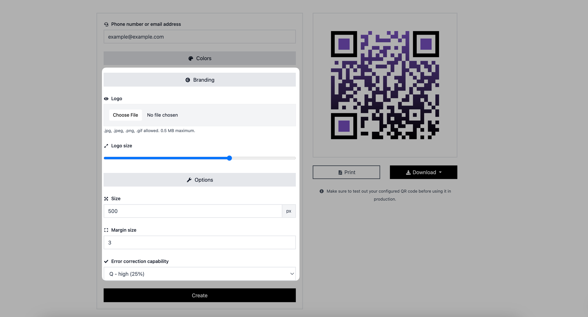 branding and options parts of a facetime qr code