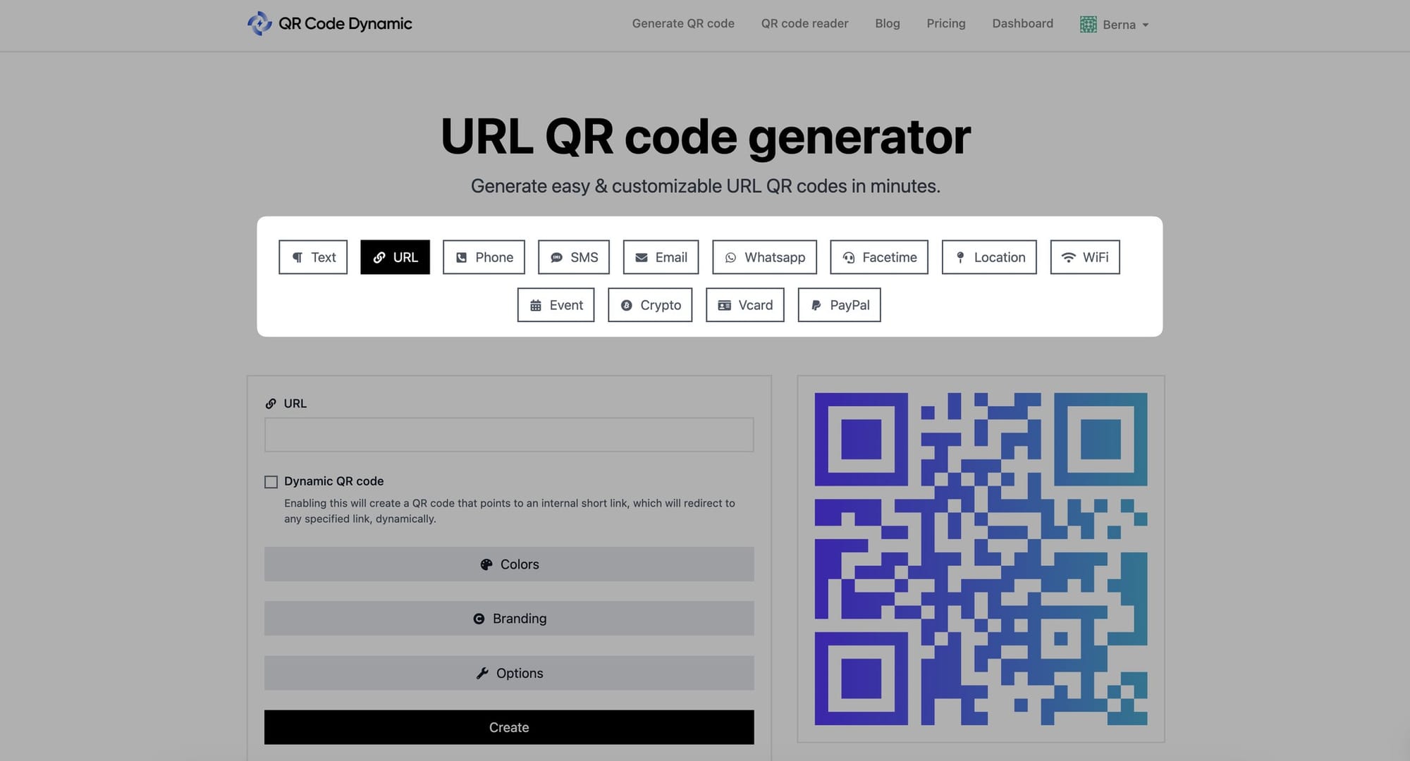 Choose a QR code type