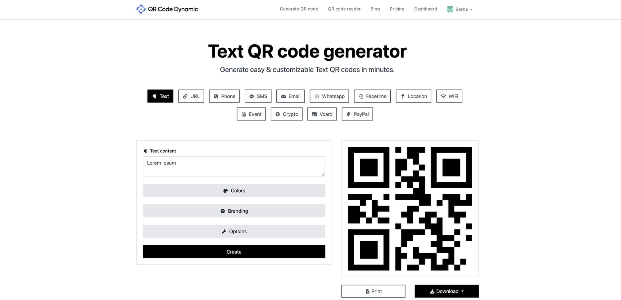 creating a text qr code