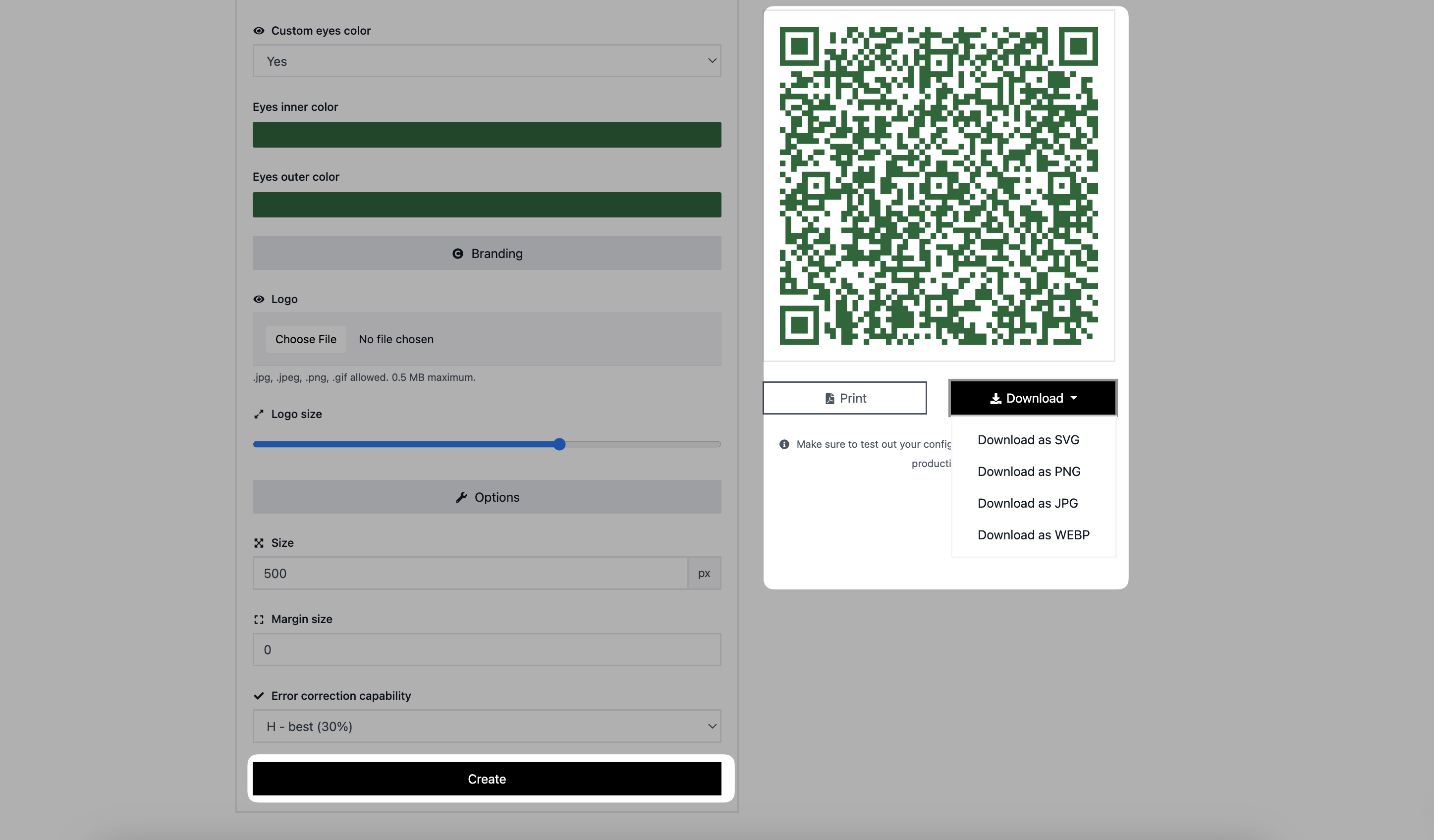 creating and downloading event qr code