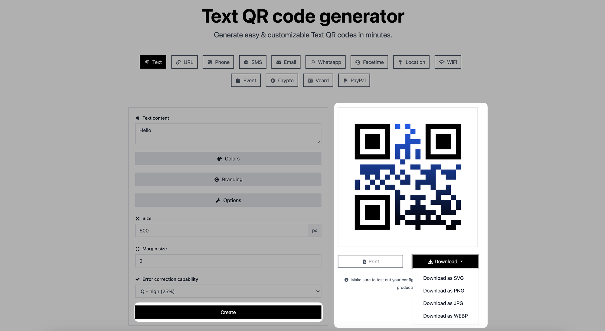 creating and downloading qr code