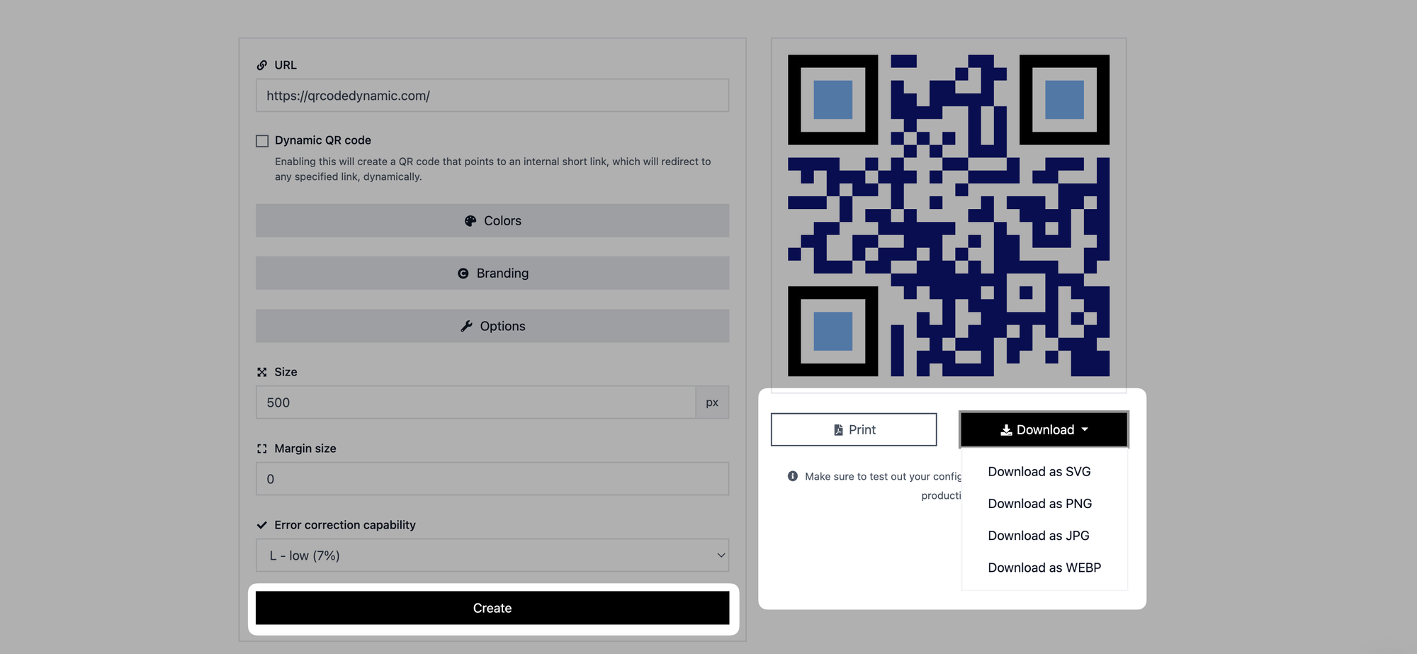 creating and downloading qr code