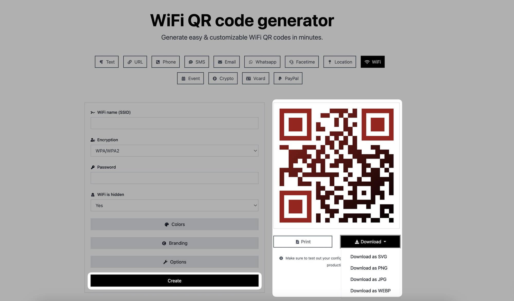 creating and downloading wifi qr code