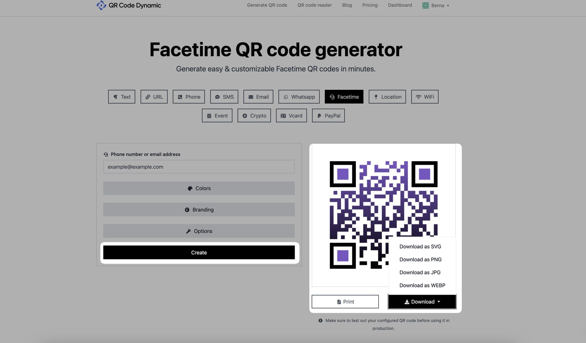 creating printing or downloading facetime qr code