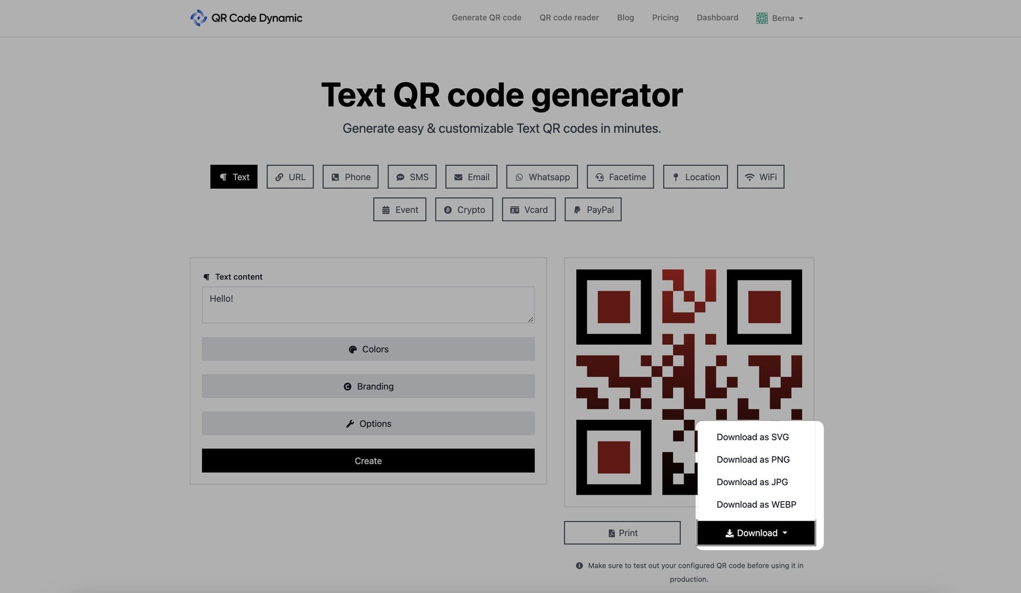 downloading qr code