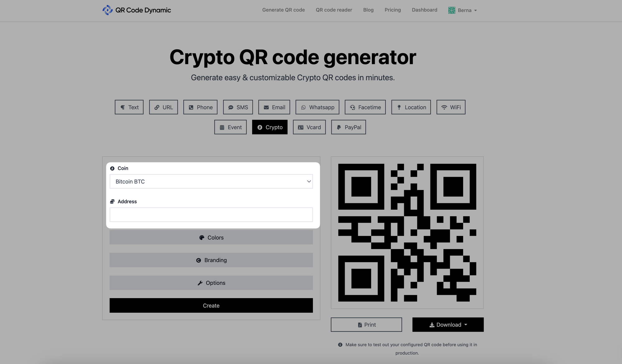 entering crypto qr codes details