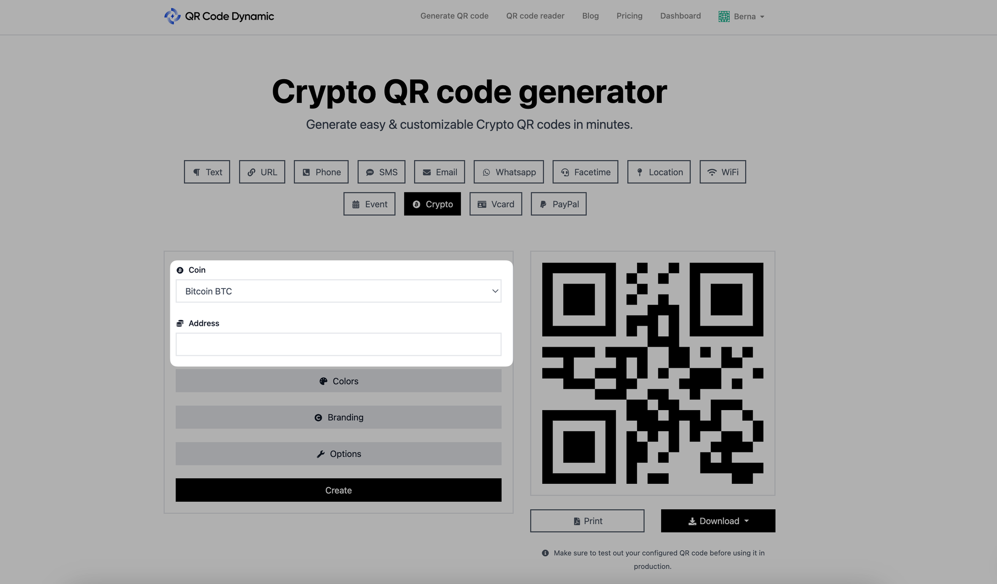 How to Create a Crypto QR Code on QRCodeDynamic