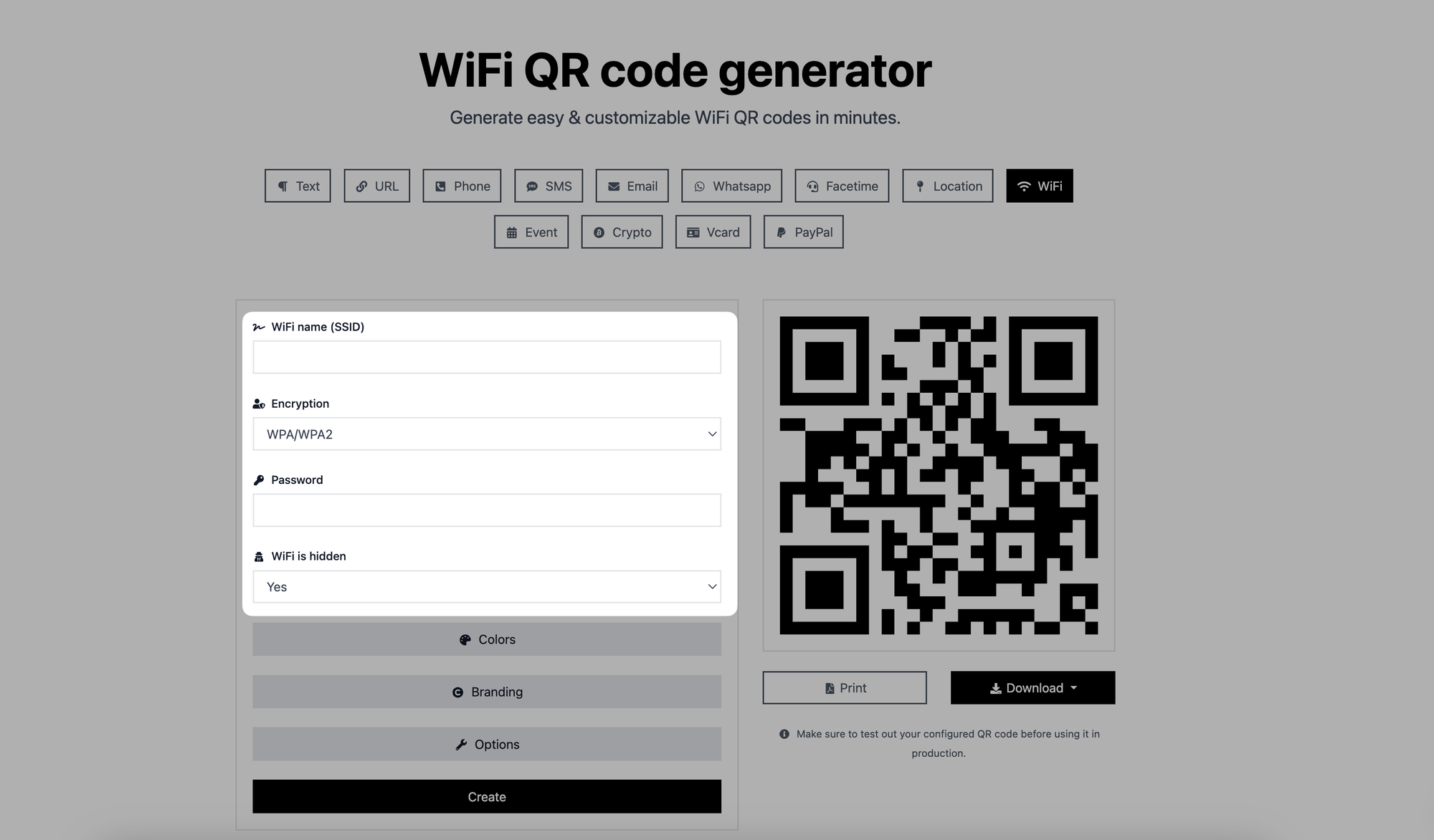 entering information to wifi qr code