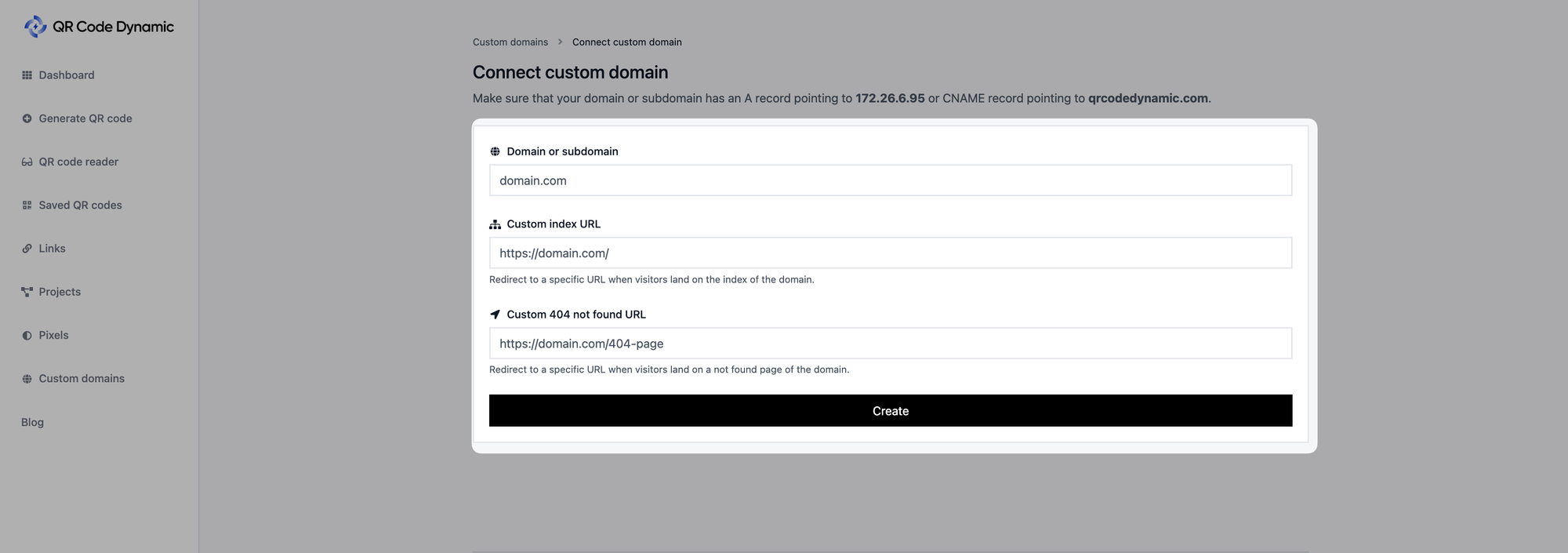 entering necessary information to connect custom domain