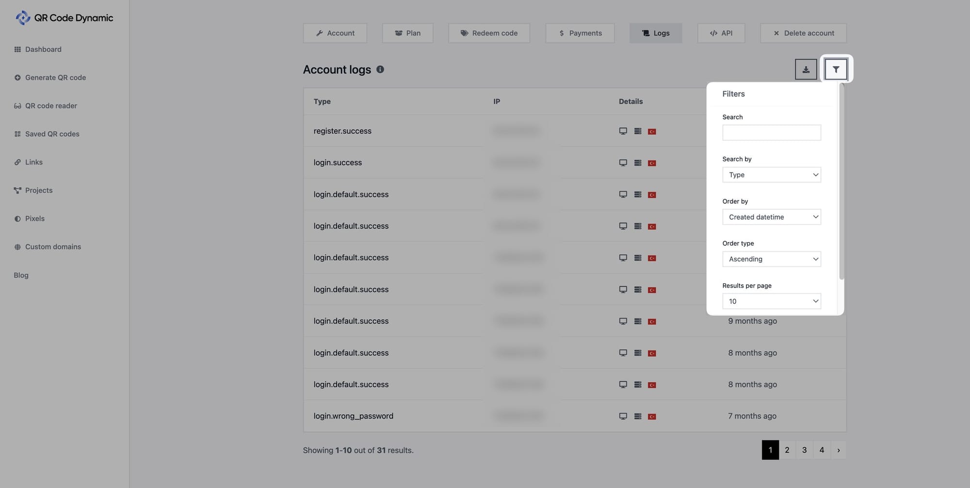 filtering account logs