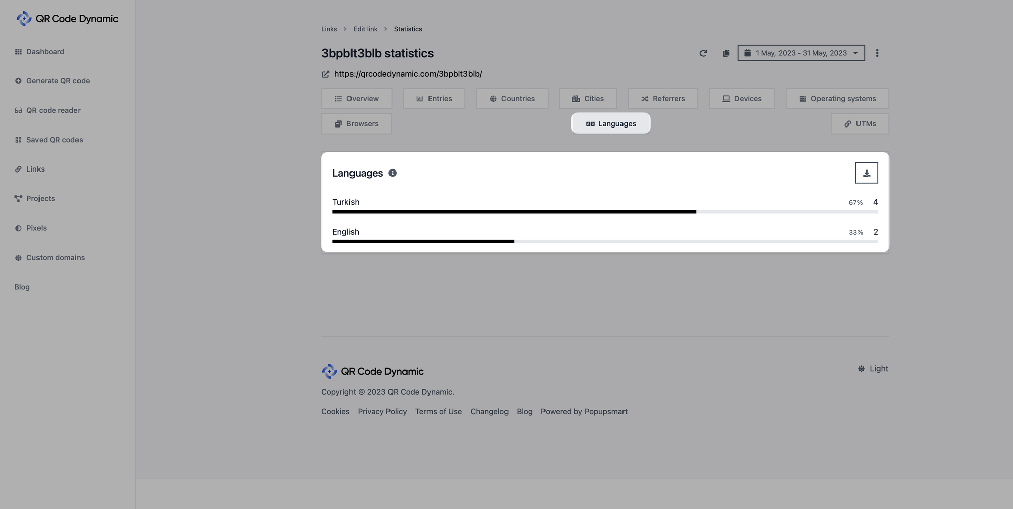 languages part on link statistics