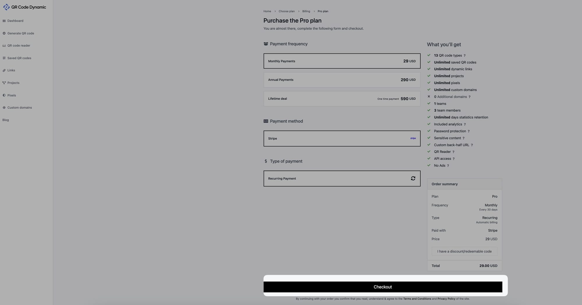 purchasing a plan and checking out