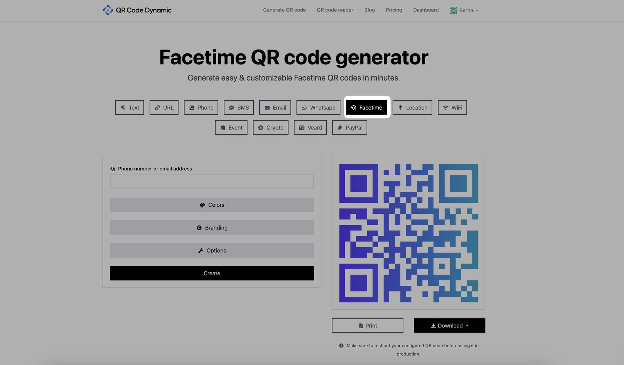 selecting facetime from qr code categories