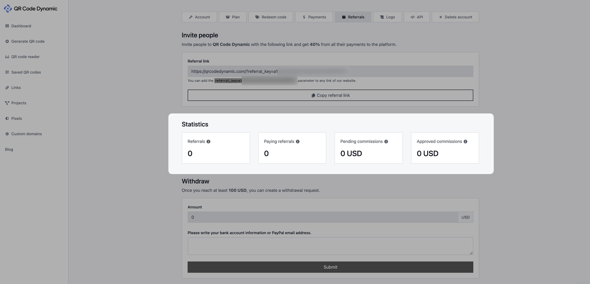 statistics of referrals on qrcodedynamic