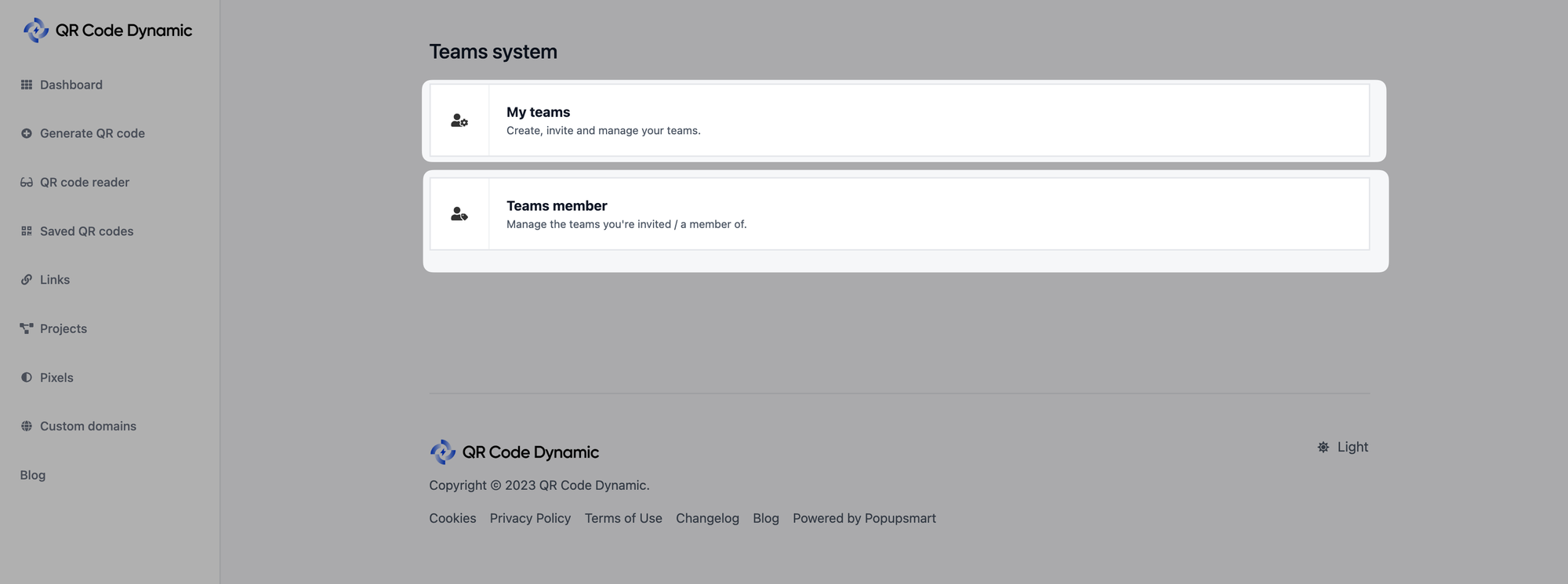 teams system page that shows my teams and team members
